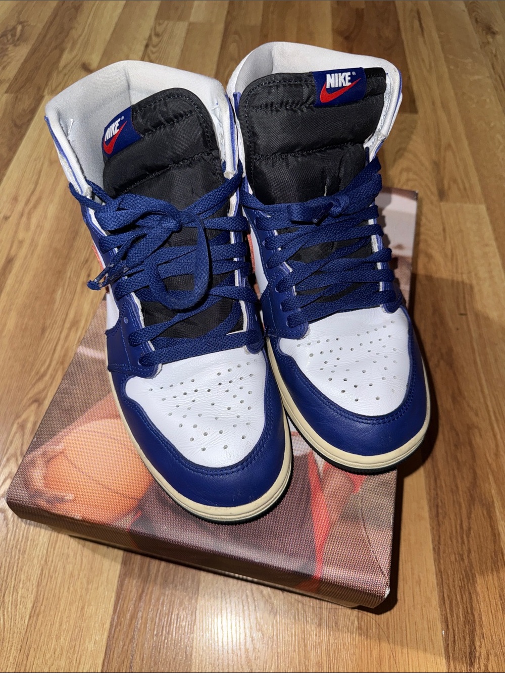 Nike Kids High-Top Sneakers in White, Blue & Black